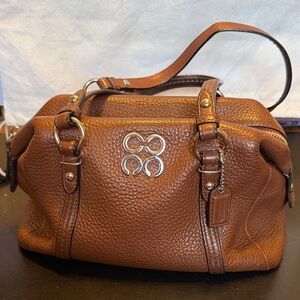 Coach Pebbled Leather Satchel Brown C Logo Barrel Small Shoulder Handbag